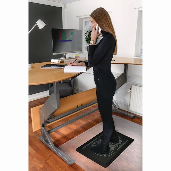 Floortex Antifatigue Mat, 24" L x 16" W, 0.7" Thickness, Leather Effect Vinyl, Midnight Black - FCA21624BK