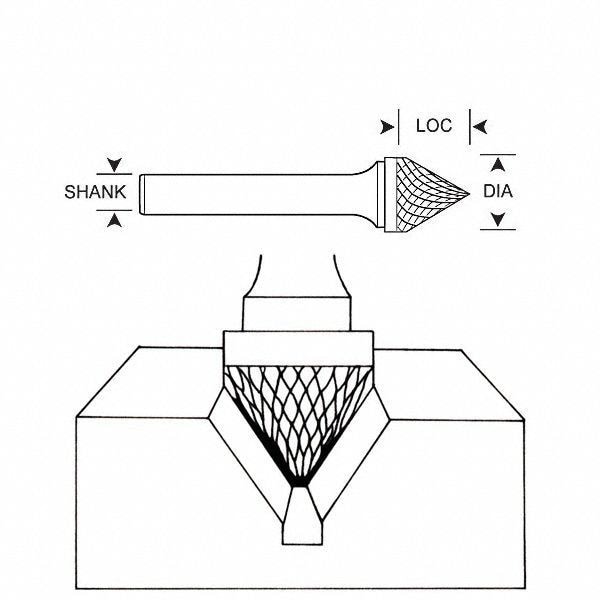 Zoro Select Carbide Bur, Cone, 1/2 In, 1/4 Shank - 310-001164