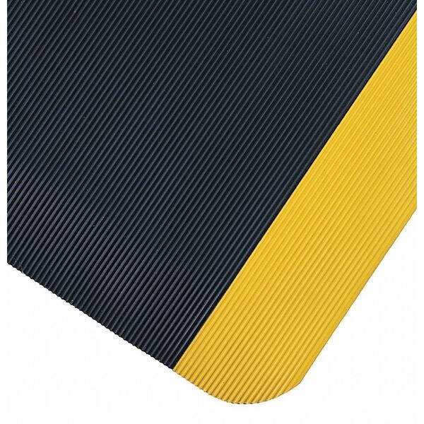 Wearwell Antifatigue Mat, 5 ft. L x 3 ft. W, 1/2" Thickness, Vinyl, Corrugated, Black/Yellow - 431