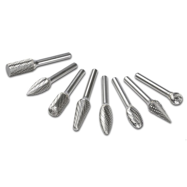 Cgw Abrasives Burr Set, Cylindrical - With End Cut Shape SB Head, 1/4 in Dia Head, 5/8 in L of Cut, 2 in OAL, Do - 62350