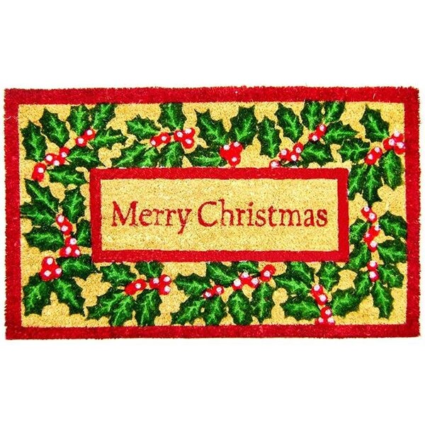 Geo Crafts Geo Crafts G602 MERRY CHRISTMAS IVY 18 x 30 in. Vinyl Backed Holly Coco Doormat - G602 MERRY CHRISTMAS IVY