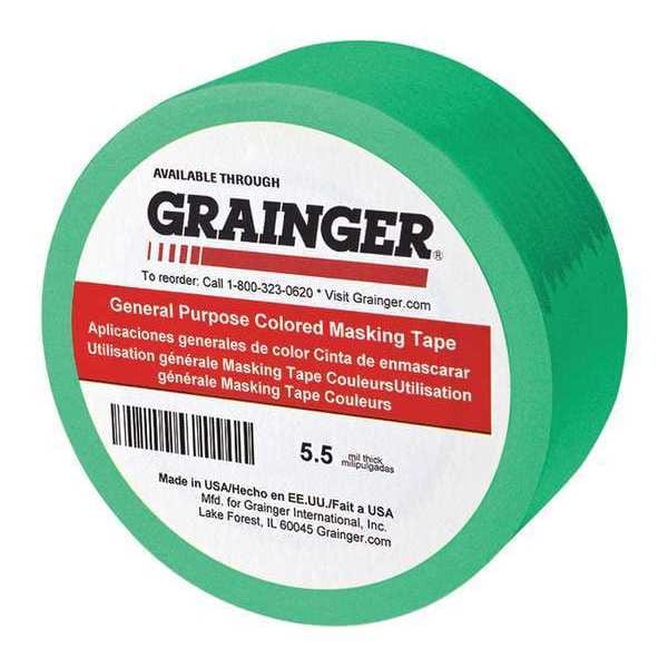 Zoro Select Masking Tape, 1/2 in W x 60 yd L, 5.5 mil Thick, Green, Rubber Adhesive, 72 PK - TC602-LIGHT GREEN