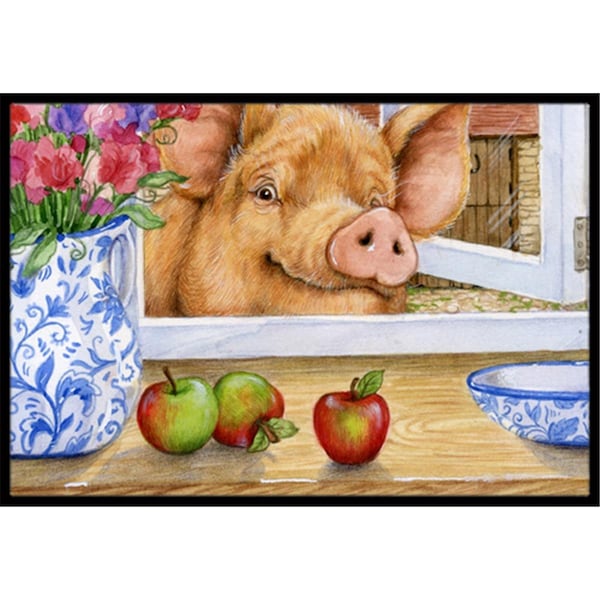 Jensendistributionservices Pig Trying to Reach the Apple in the Window Indoor or Outdoor Mat, 18 x 27 - MI2557456