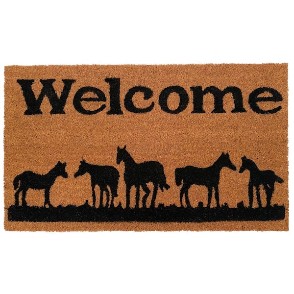 Configuracion 24 x 36 in. Horses Welcome Rectangular Doormat Natural & Black - CO3366320