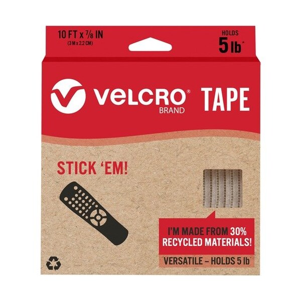 Velcro Brand Mounting Tape, Eco, Reusable, 5 lb Cap, 7/8inx10ft , WE - VEK30195