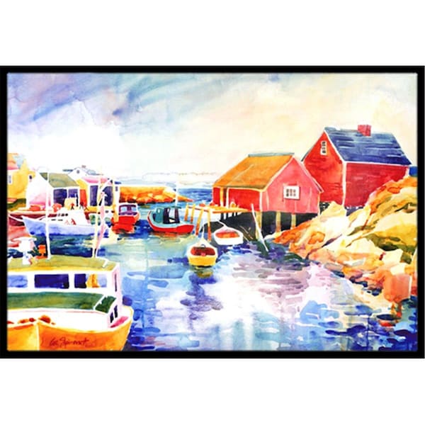 Carolines Treasures Boats at Harbour with a view Indoor Or Outdoor Mat - 18 x 27 in. - 6059MAT