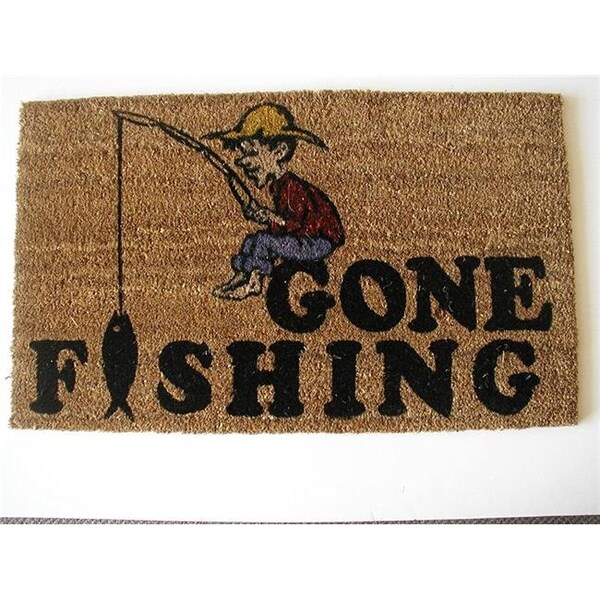 Geo Crafts Geo Crafts G144 GONE FISH 18 x 30 in. PVC Backed Stencilled Gone Fishing Doormat - G144 GONE FISH