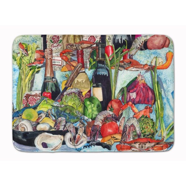 Carolines Treasures Wine Crab Shrimp and Oysters Machine Washable Memory Foam Mat - 8915RUG