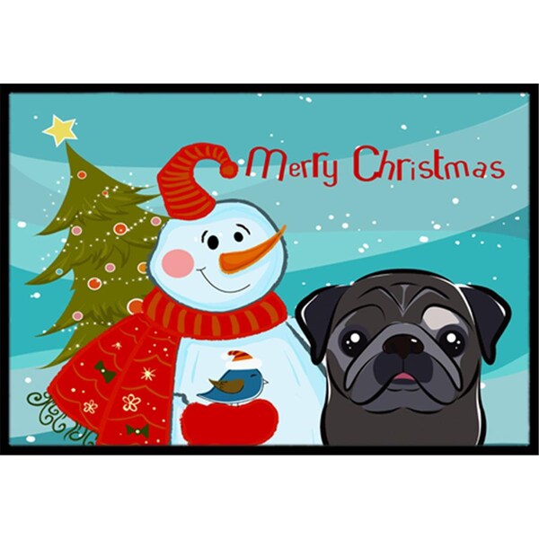 Carolines Treasures Snowman With Black Pug Indoor and Outdoor Mat- 24 x 36 in. - BB1883JMAT