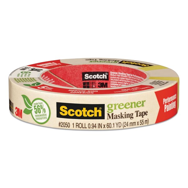 Scotch Greener Masking Tape 2050, 3in Core, 0.94in x 60 yds, Beige - 205024A