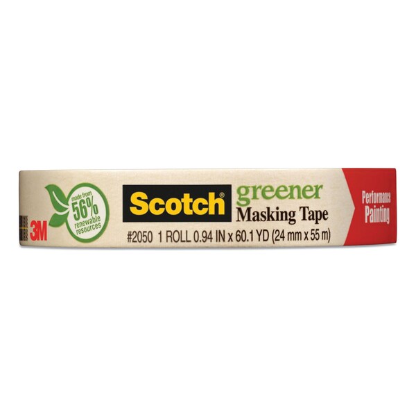 Scotch Greener Masking Tape 2050, 3in Core, 0.94in x 60 yds, Beige - 205024A