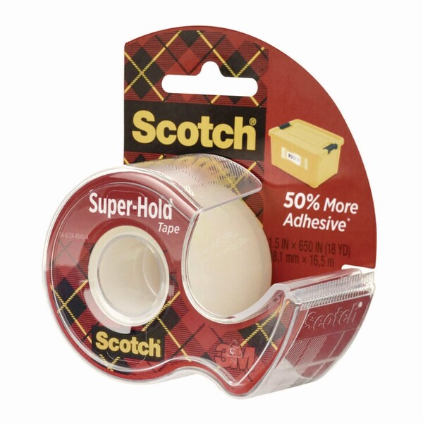Scotch Super-Hold Wide Invisible Tape, 1.5in x 18 yds, Crystal Clear - 198W