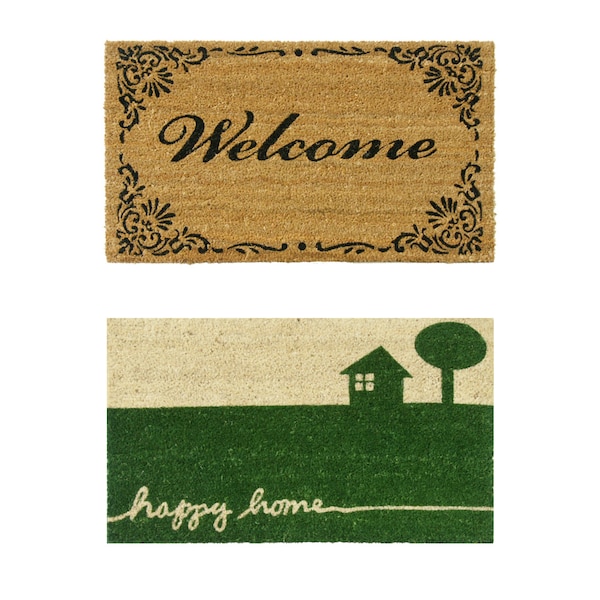 Rubber-Cal "All Weather Doormats" - 2 Coir Shoe Scraper Mats - 18" x 30" - 10-108-023