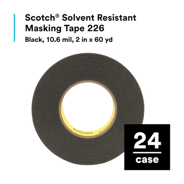 3M Painter's Tape, 2 in W x 60 yd L, 10.6 mil Thick, Black, Rubber Adhesive, 24 PK - 226