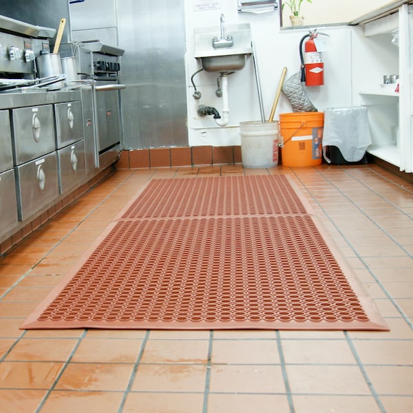 Rubber-Cal "1/2 in. Dura-Chef" Non-Slip Rubber Kitchen Mat - 1/2 in x 3 ft x 5 ft - Red Rubber Mats - 03-122