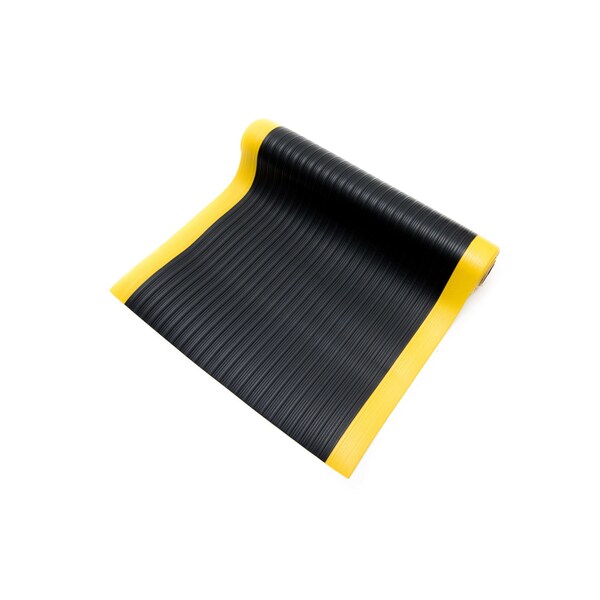 Bertech Antifatigue Mat, 8 ft. L x 3 ft. W, 3/8 in Thickness, Ribbed, Black/Yellow - AFRB38-3X8BLKYB