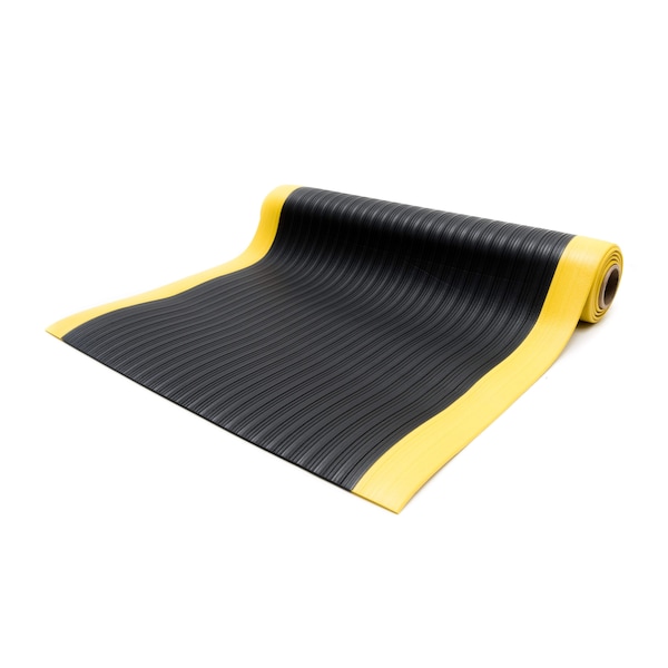 Bertech Antifatigue Mat, 8 ft. L x 3 ft. W, 3/8 in Thickness, Ribbed, Black/Yellow - AFRB38-3X8BLKYB