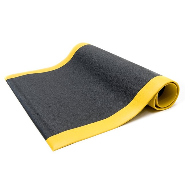 Bertech Antifatigue Mat, 5 ft. L x 3 ft. W, 3/8 in Thickness, Textured, Black/Yellow - AFTX38-3X5BLKYBBEV