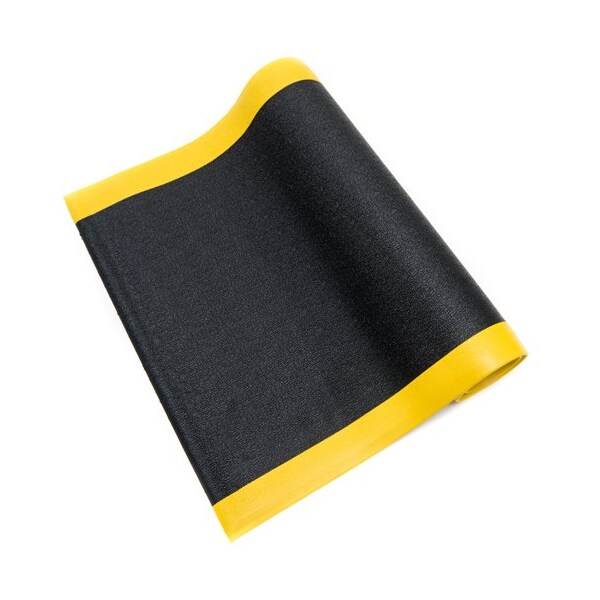 Bertech Antifatigue Mat, 5 ft. L x 3 ft. W, 3/8 in Thickness, Textured, Black/Yellow - AFTX38-3X5BLKYBBEV