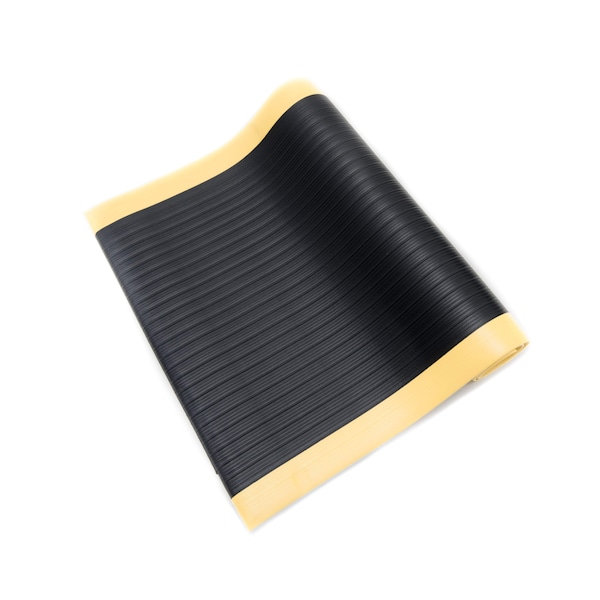 Bertech Antifatigue Mat, 12 ft. L x 3 ft. W, 3/8 in Thickness, Ribbed, Black/Yellow - AFRB38-3X12BLKYBBEV