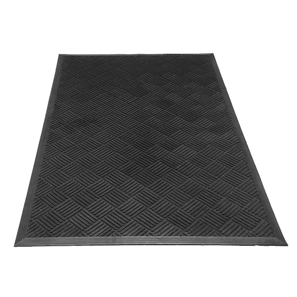 Rubber-Cal Commercial Entrance Mat, Rubber, 2.5mm Thick, Black, 3 ft W x 4 ft L - 03-235-CH-3X4