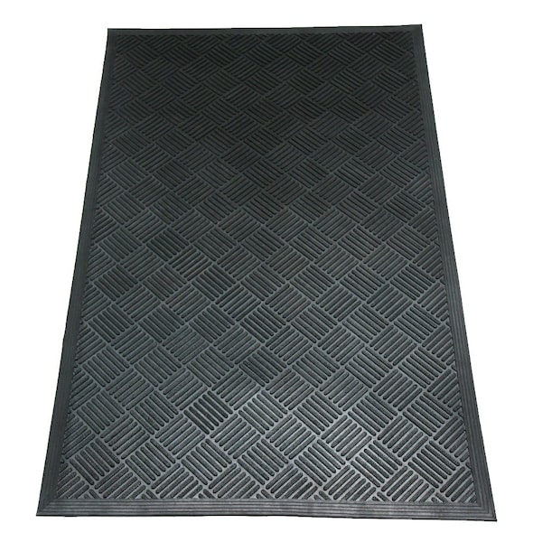 Rubber-Cal Commercial Entrance Mat, Rubber, 2.5mm Thick, Black, 3 ft W x 4 ft L - 03-235-CH-3X4