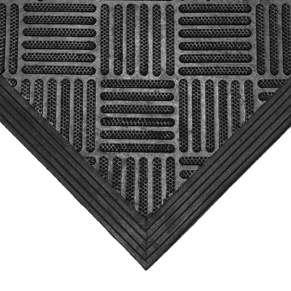 Rubber-Cal Commercial Entrance Mat, Rubber, 2.5mm Thick, Black, 3 ft W x 4 ft L - 03-235-CH-3X4