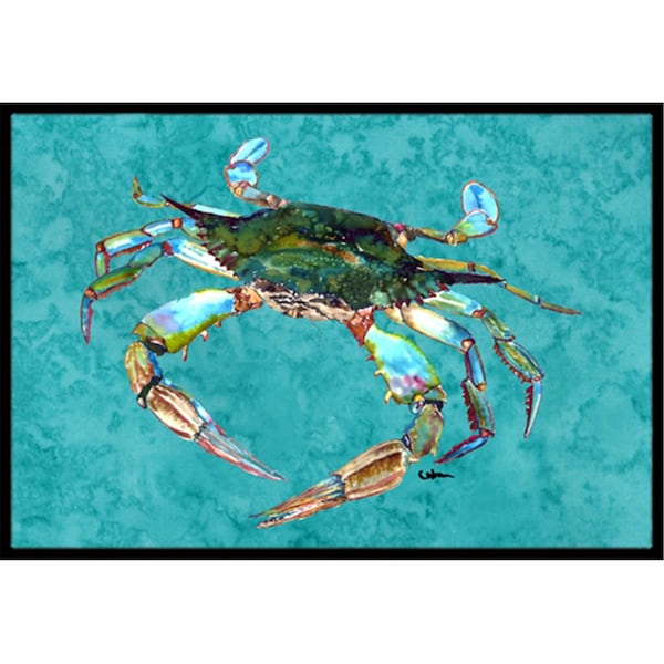 Jensendistributionservices 18 x 27 in. Teal With Blue Crab Indoor Or Outdoor Mat - MI2554024