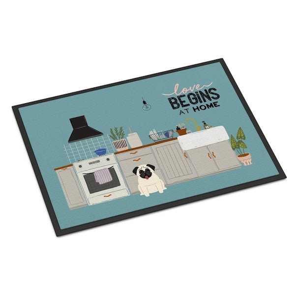 Carolines Treasures 24 x 36 in. Cream Pug Kitchen Scene Indoor or Outdoor Mat - CK7708JMAT