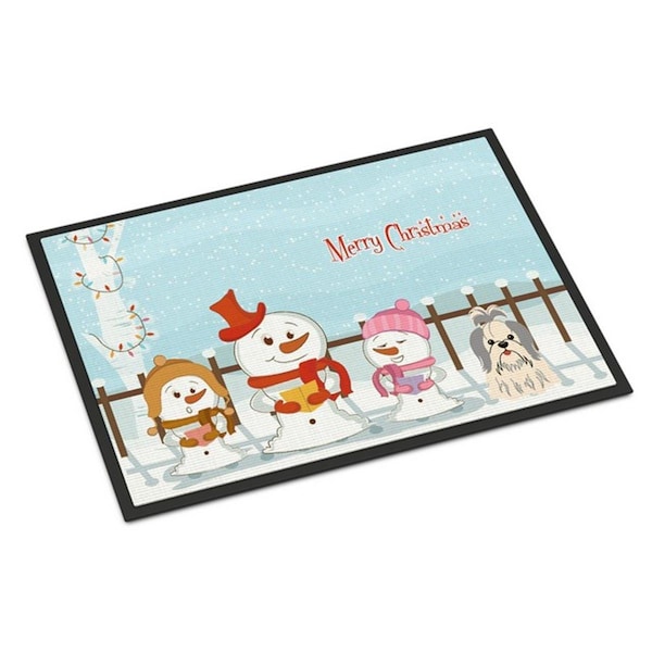 Carolines Treasures Merry Christmas Carolers Shih Tzu Silver White Indoor or Outdoor Mat, 18 x 0.25 x 27 in. - BB2416MAT
