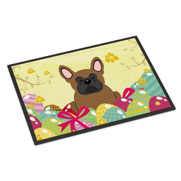 Carolines Treasures 24 x 36 in. Easter Eggs French Bulldog Brown Indoor or Outdoor Mat - BB6013JMAT