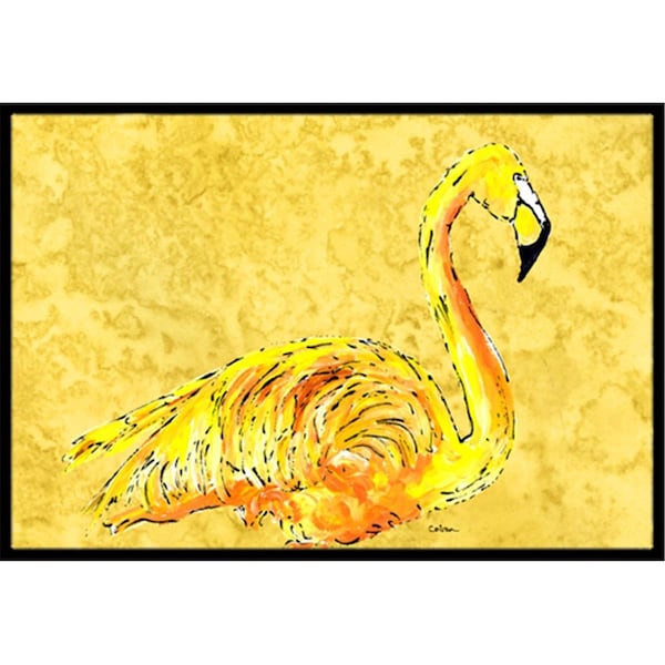 Carolines Treasures 24 x 36 in. Flamingo On Yellow Indoor Or Outdoor Doormat - 8872JMAT