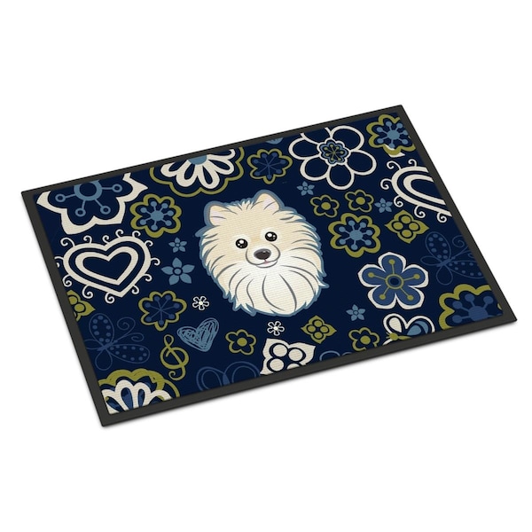 Carolines Treasures 24 x 36 in. Blue Flowers Pomeranian Indoor or Outdoor Mat - BB5058JMAT