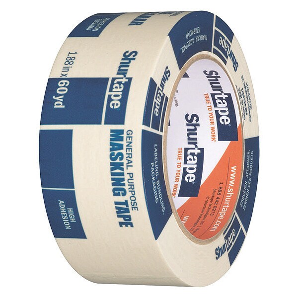 Shurtape Masking Tape, 48 mm W x 55 m L, 4.6 mil Thick - 104468