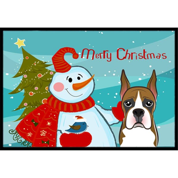 Carolines Treasures Snowman With Boxer Indoor and Outdoor Mat- 18 x 27 in. - BB1843MAT
