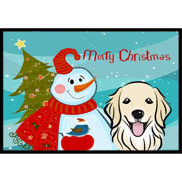 Carolines Treasures Snowman With Golden Retriever Indoor and Outdoor Mat- 18 x 27 in. - BB1825MAT