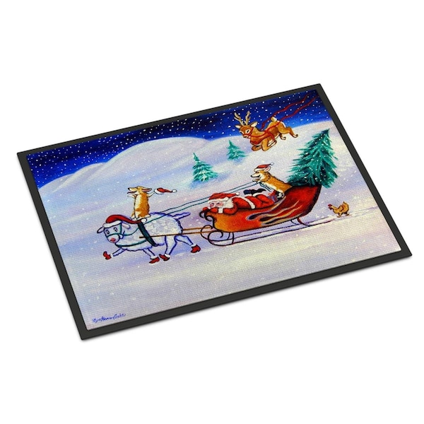 Carolines Treasures 18 x 27 in. Corgi Highhacked Santa Claus Sleigh Indoor or Outdoor Mat - 7442MAT