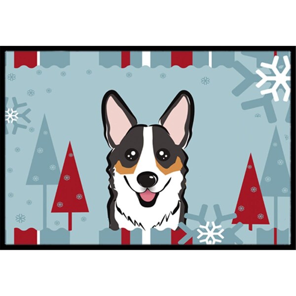 Carolines Treasures Winter Holiday Tricolor Corgi Indoor and Outdoor Mat- 18 x 27 in. - BB1751MAT
