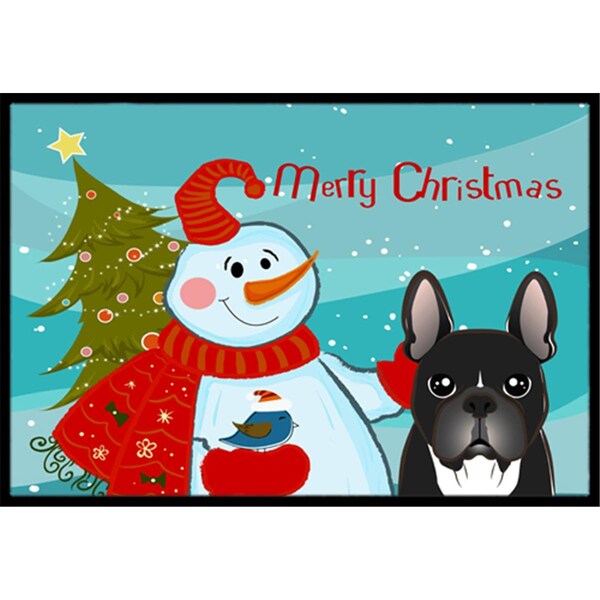 Carolines Treasures Snowman With French Bulldog Indoor and Outdoor Mat- 24 x 36 in. - BB1847JMAT