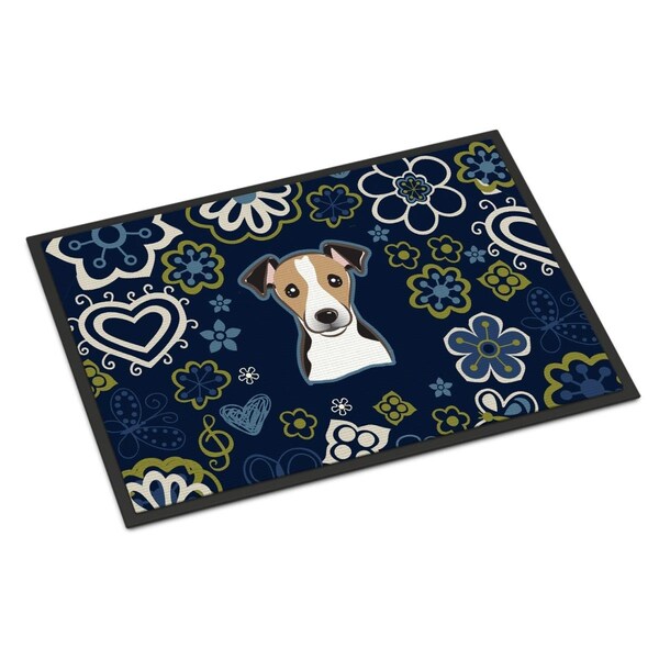 Carolines Treasures 24 x 36 in. Blue Flowers Jack Russell Terrier Indoor or Outdoor Mat - BB5112JMAT