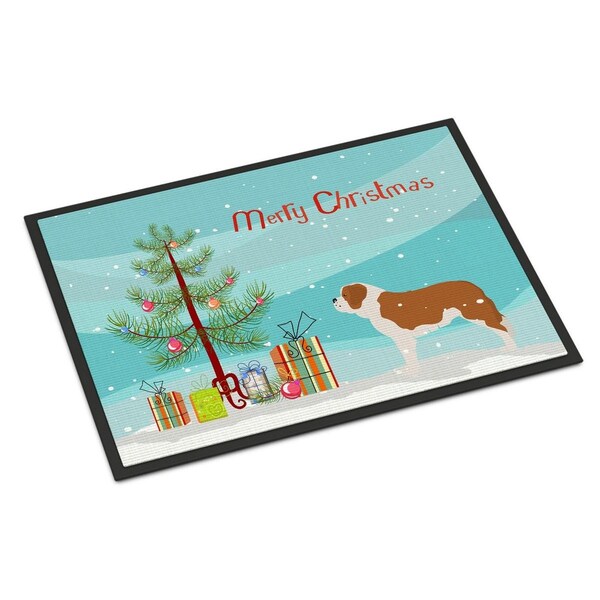 Carolines Treasures Saint Bernard Merry Christmas Tree Indoor or Outdoor Mat, 24 x 36 - BB2994JMAT