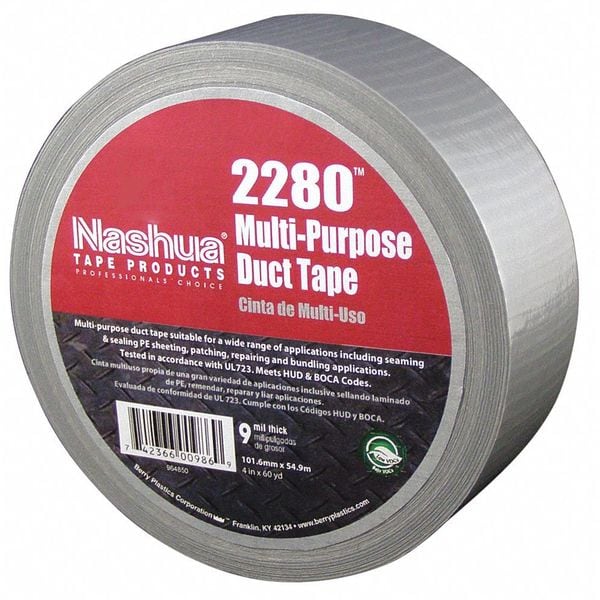 Nashua Duct Tape, 1 7/8 in W x 60 yd L, Silver, 2280, 1 Pk - 2280