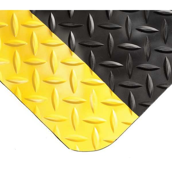 Wearwell Antifatigue Mat, 11 ft. L x 3 ft. W, 1" Thickness, Vinyl, Diamond Plate, Black/Yellow - 497