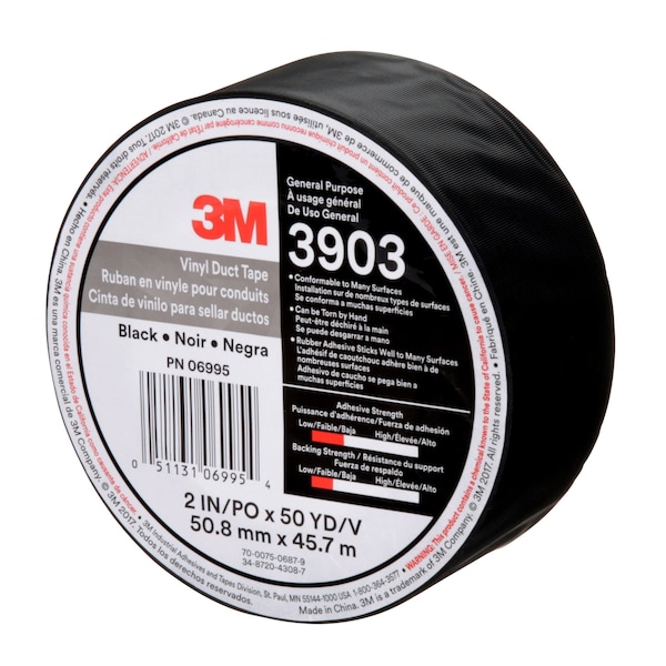 3M Duct Tape, 2 x 50 yd, 6.5 mil, Black, Vinyl - 3903