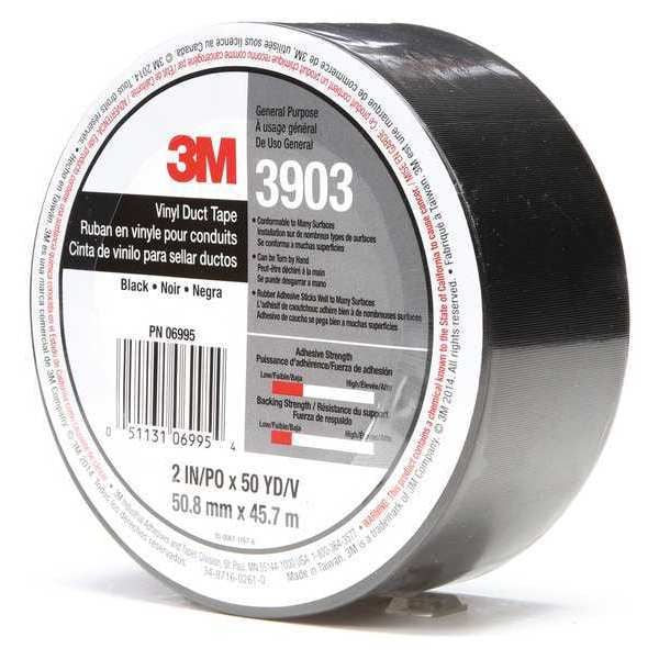 3M Duct Tape, 2 x 50 yd, 6.5 mil, Black, Vinyl - 3903