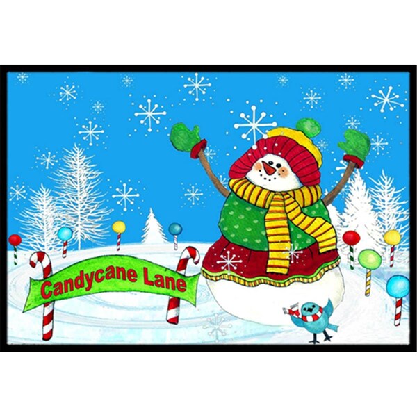 Carolines Treasures Candy Cane Lane Snowman Indoor and Outdoor Mat- 18 x 27 in. - PJC1075MAT