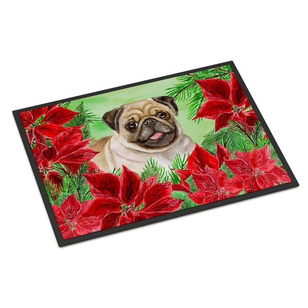 Carolines Treasures Fawn Pug Poinsettas Indoor or Outdoor Mat - 18 x 27 in. - CK1365MAT