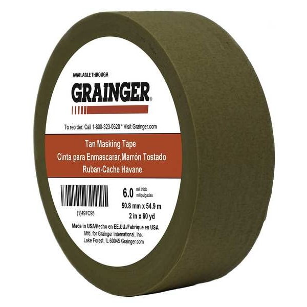 Zoro Select Pressure Sensitive Paper Tape, 2 in W x 60 yd L, 5.7 mil Thick, Tan, Rubber Adhesive - TC97-2" X 60YD