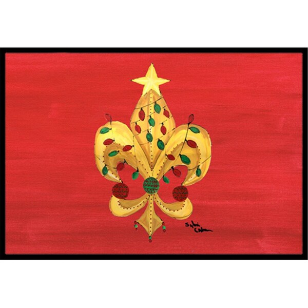Jensendistributionservices 24 x 36 in. Christmas Fleur De Lis Tree With Lights Indoor Or Outdoor Mat - MI2554099