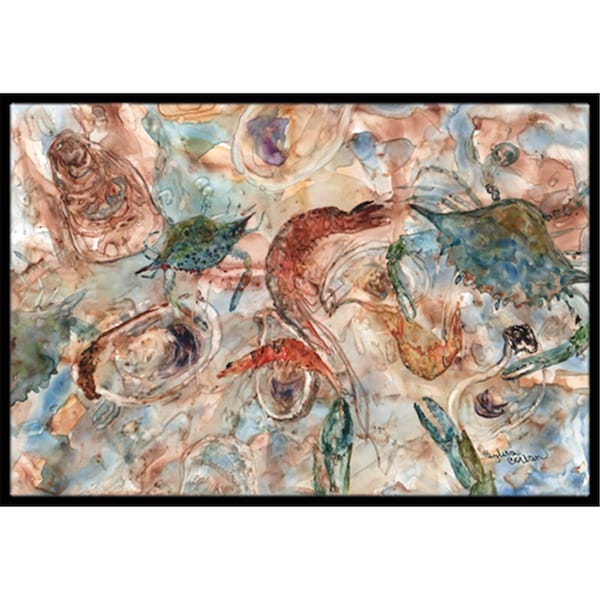 Carolines Treasures Crabs- Shrimp And Oysters On The Loose Indoor and Outdoor Mat- 18 x 27 in. - 8939MAT